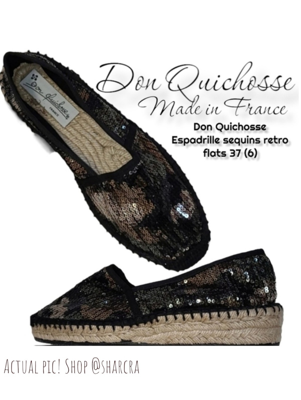 Don Quichosse Women's sequins platform Espadrille flats black bronze Shoes 6